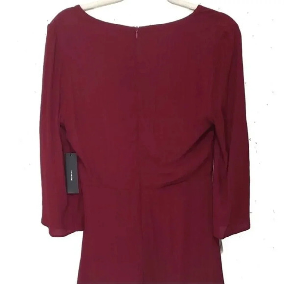 lulu’s Claremont Burgundy Tie-Front Three-Quarter Sleeve Dress - Picture 5 of 7